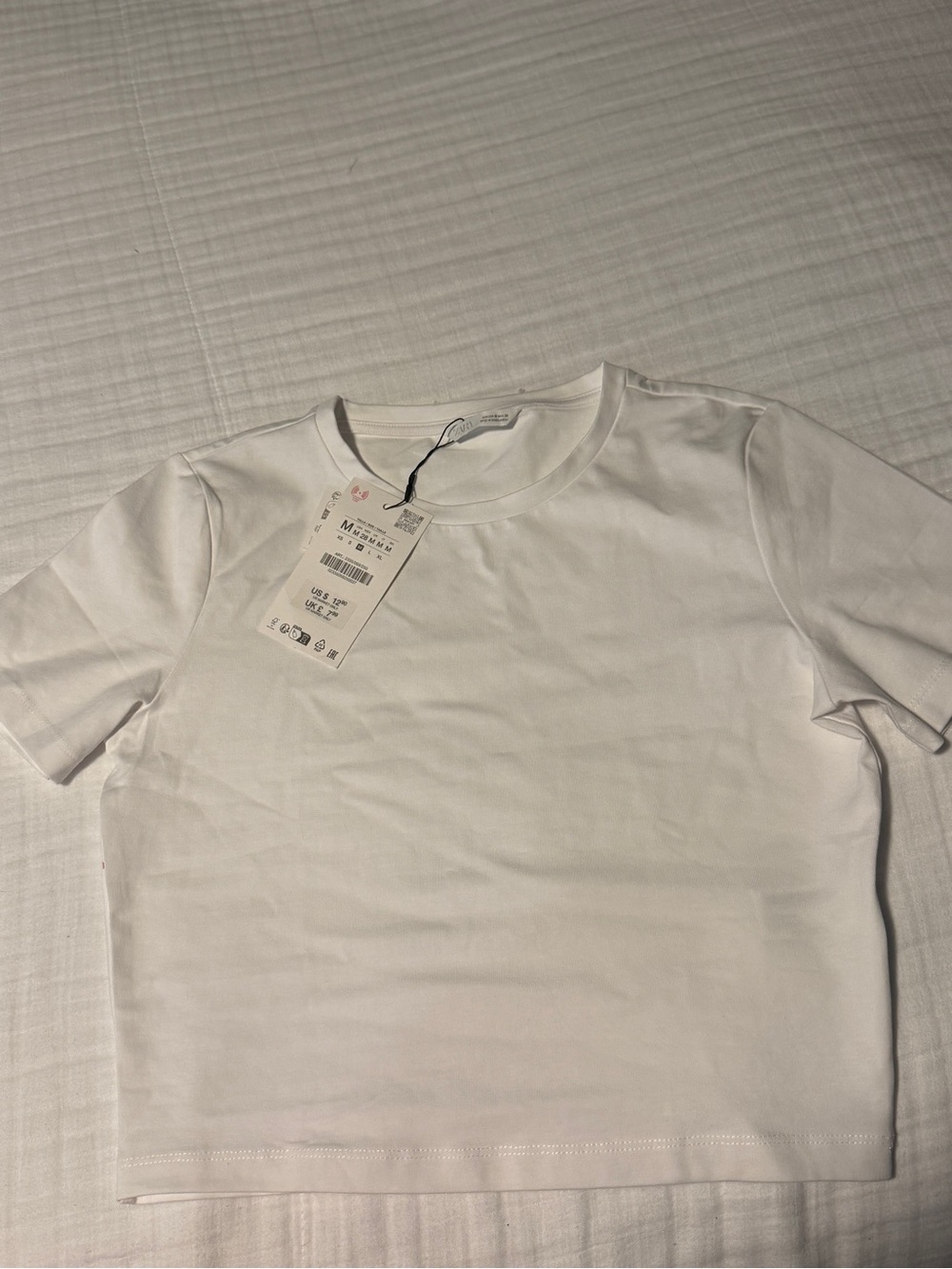 Zara Classic White Crew Neck Cropped T-Shirt